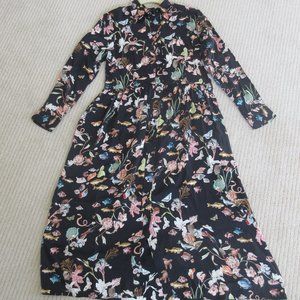 Silk Laundry Long Button Front Shirt Dress